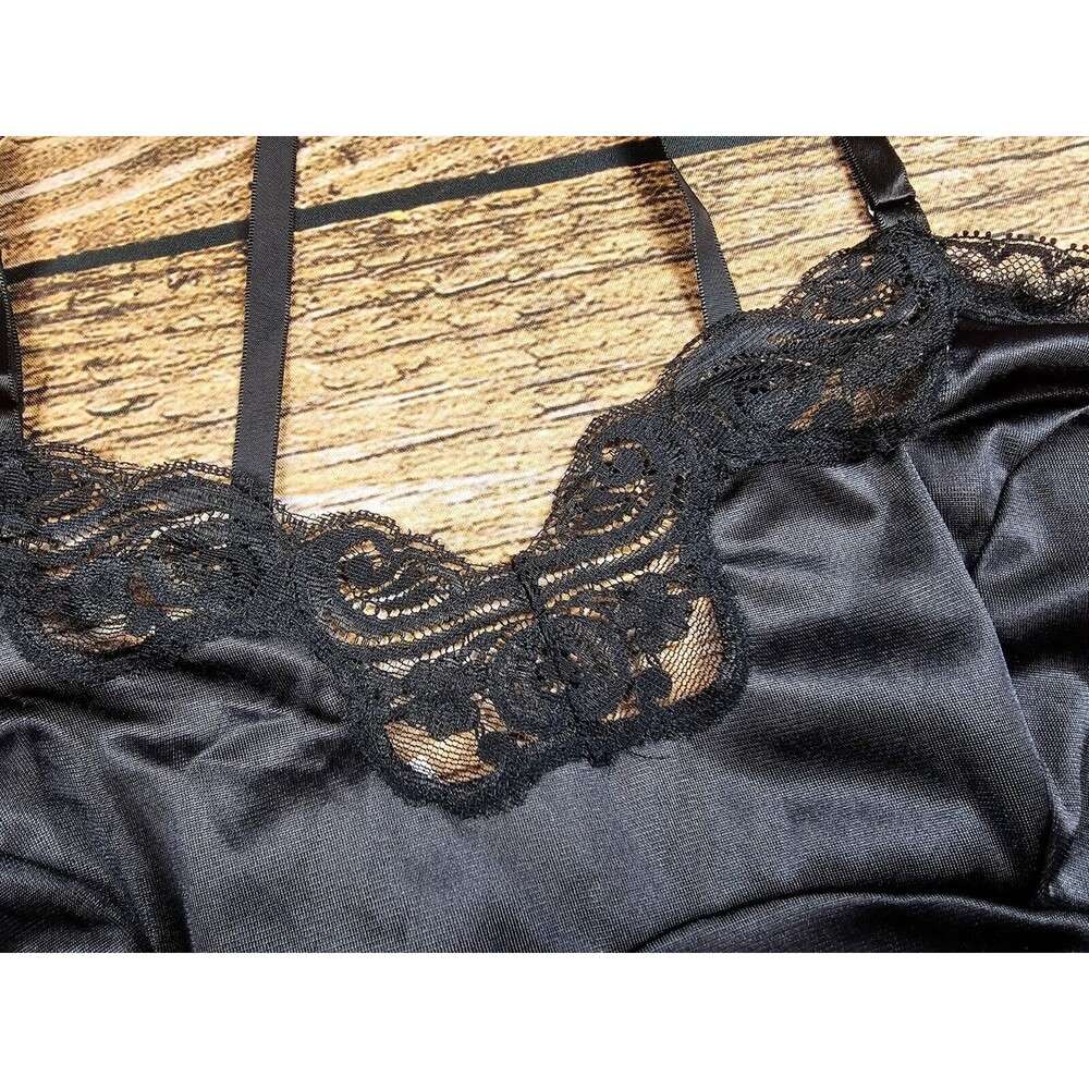 VTG Adonna JCPENNEY Black All Nylon Slip Nightgown Lace Trim Women Sz 32 USA EUC - Picture 7 of 12